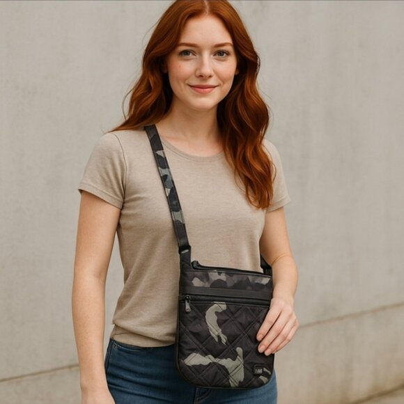 lug Handbags - Lug Skipper Purse Small Blue Camo Crossbody Travel Bag RFID Anti-Theft Strap